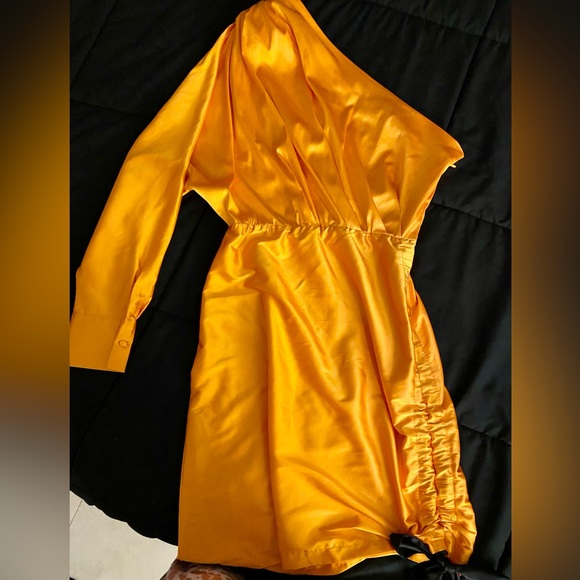 One Shoulder Dress, Satin, short Orange/Gold Color, classy cocktail, Size S - Picture 8 of 16